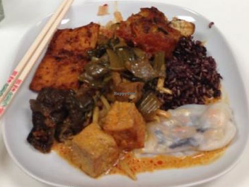 buffet with rice at ChuMinh Tofu and Veggie Deli in Seattle