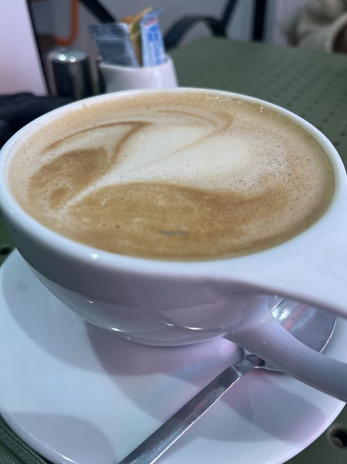 Big and beautiful oat latte   at Cherries and Tea Cafe in Letchworth