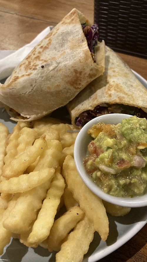 Jackfruit burrito with guac and fries  at Happy Eating Penida in Penida Island