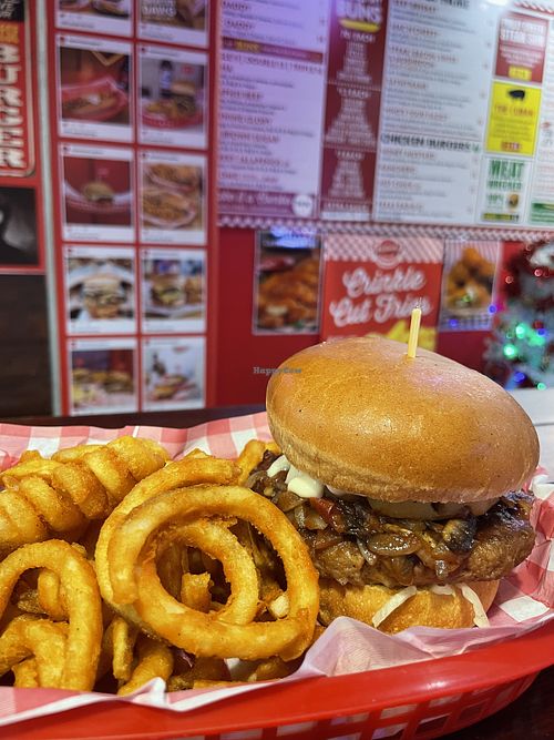 Burger with curly fries   at Big Daddy's Burger Bar in Redfern