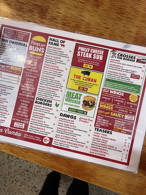 Menu  at Big Daddy's Burger Bar in Redfern