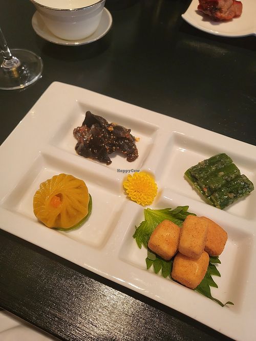 Black fungus, cucumber, morel pumpkin veg umpling, deep fried tofu at Ya Ge in Taipei