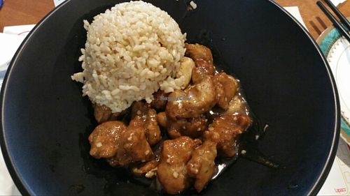 Peppered pork with brown rice at Sipz Fusion Cafe - Clairemont Mesa in San Diego