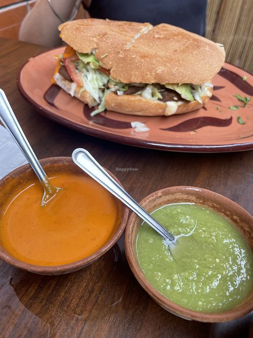 Milanesa Torta + Salsa Verde and Peanut  at VeGe Express  in Puerto Escondido