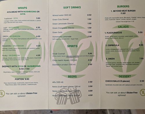 Menu april 2023 at Veganato in Crete