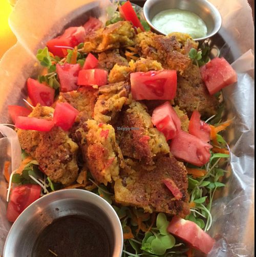 dragon burger over sprouted greens  at Mother Earth Sanctuary Cafe in Lake Worth