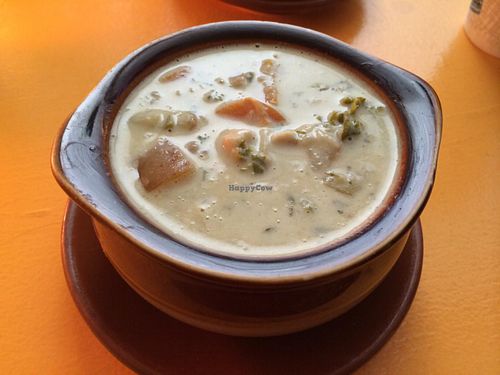 vegan creamy potato and kale soup at Mother Earth Sanctuary Cafe in Lake Worth