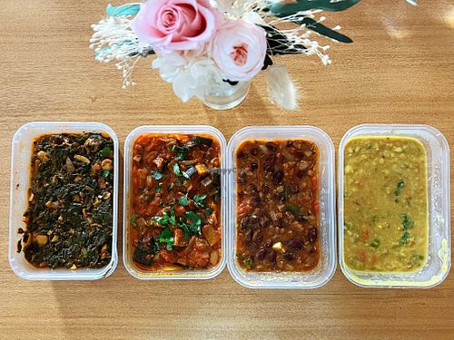 Four curries made to order 👍  at Doctor K's Vegan Kitchen in Aberdeen