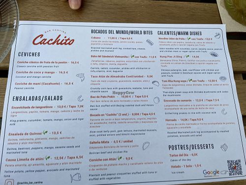 Menu  at Cachito in Conil De La Frontera
