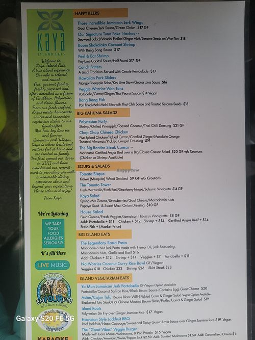 Menu top at Kaya Island Eats in Key West
