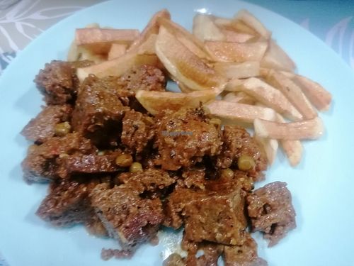 Seitan and chips  at Ananda in Tenerife