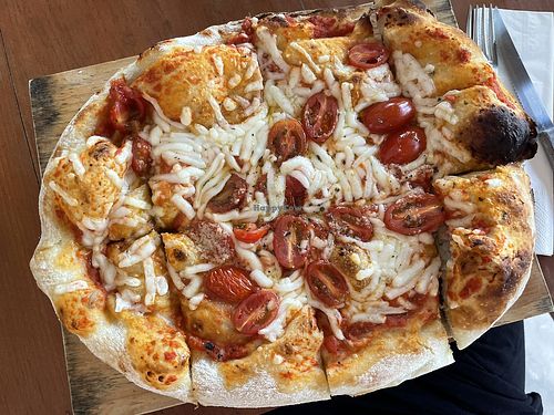 Pinsa Marinara with vegan cheesee  at Pizzeria La Pinsa in Holbox