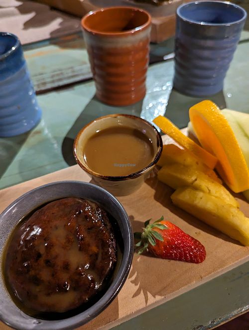 Chocolate date cake and caramel sauce at The Green Dragon Inn in Matamata