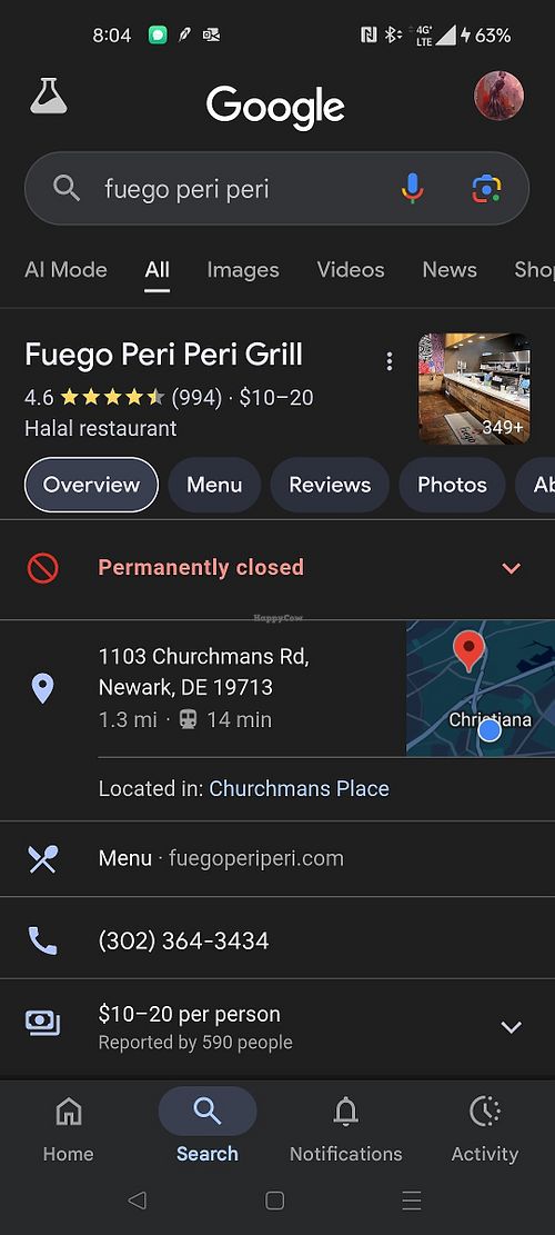 Closed at Fuego Peri Peri in Newark