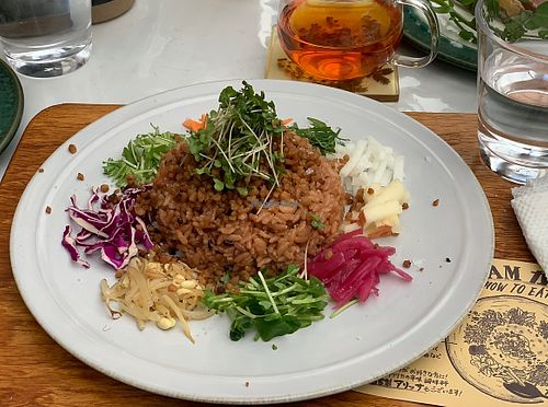 SLOWJAM Kao yam with soy meat and an organic Darjeeling tea  at Slow Jam in Yamagata