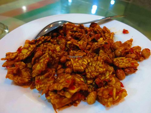 Tasty tempe with zesty lime leaf and chillies at I Love Vegetarian Food - De Ra Sa in Tuban