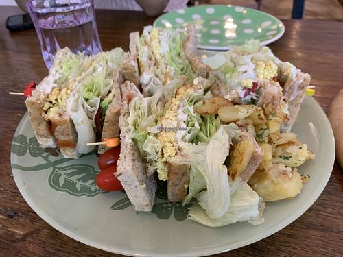 Tasty club sandwich with excellent vegan bacon! at Bonita Cafe and Social Club in Bangkok