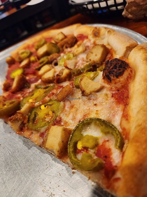 Vegan chicken, dairy free cheese, jalapeños and great dough at John's Pizza in York