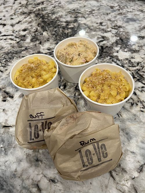 All vegan!  Chicken sandwiches, mac’n’cheese, and potato salad  at Lowdown Vegan in Phoenix