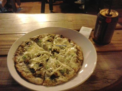 Lava pizza and imported German soda.  Delicious but Beware:  Crazy Spicy!   at So Free Pizza - Ximen in Taipei