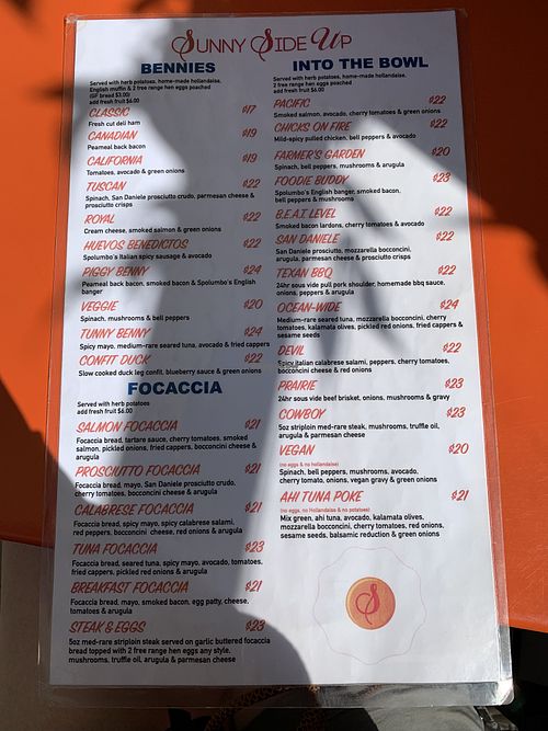 Menu 1  at SUNNY SIDE UP in Cochrane