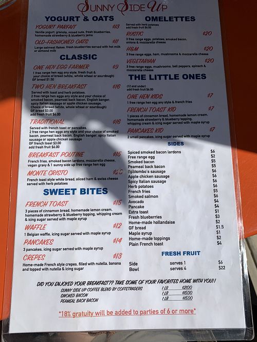 Menu 2  at SUNNY SIDE UP in Cochrane