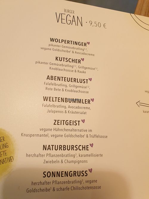 Vegan menu at Hans Im Glück in Braunschweig