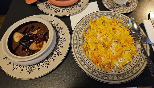 Rice with carrots, orange peel and king oyster mushrooms in nut cream with me at Maman in Offenbach