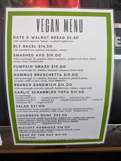 New updated Vegan menu at Mr Hubert's Cafe in Warragul