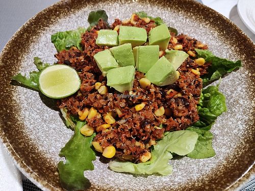 Quinoa bean salad with avocado and corn at Pranaa Food For Life in Bangkok