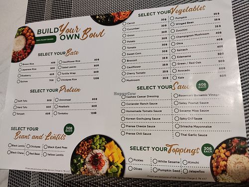 DIY bowl menu at Pranaa Food For Life in Bangkok