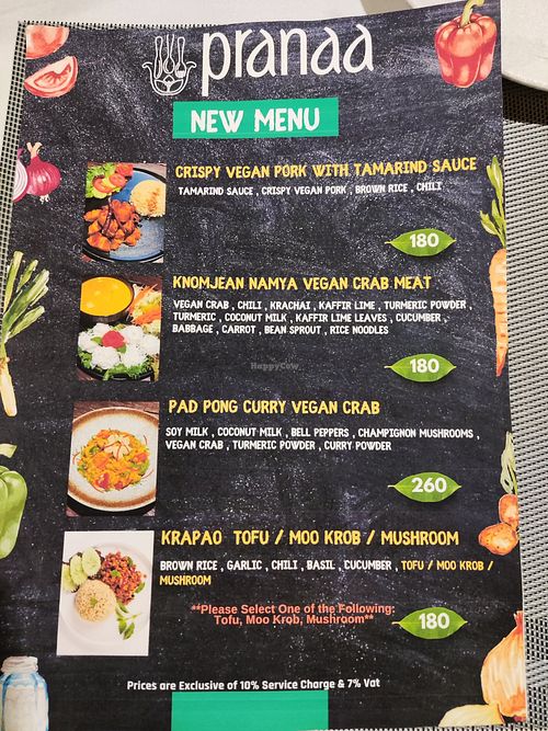 Specials menu at Pranaa Food For Life in Bangkok