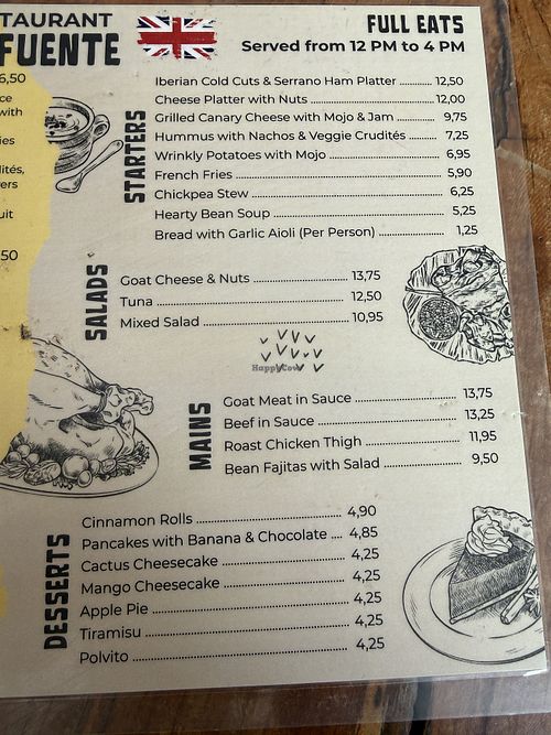 Lunch menu   at La Fuente in Tenerife