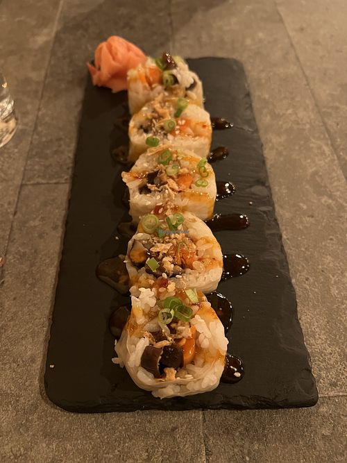 Tofu dream roll: tofu, mushrooms, sweet chili sauce, rice paper  at Sushki Sushi & Ramen in North Conway