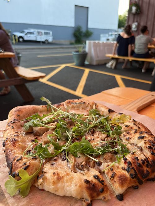 Vegan mushroom pizza  at Roundhead Brewing Company in Boston