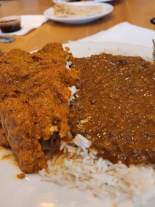 Chick'n tikka masala, rice and Dahl makhani. at Holy Cow in North West London