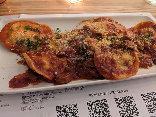 Vegan Mediterranean Ravioli w/Added Italian Crumbles at Vine & Olive in Titusville