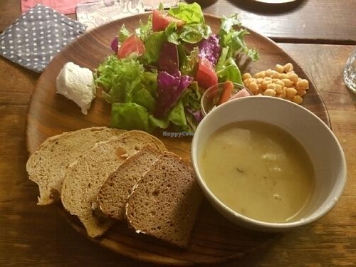 Veggie stew, homemade bread, tofu cheese spread salad... sooo good at Cafe Sukkara - 수카라 in Seoul