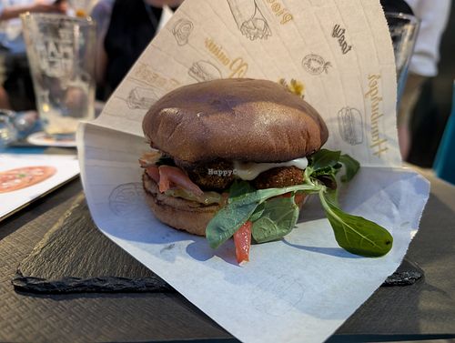 A modified veggieburger (vegan version) at Pivo Beer Bar in Bergamo