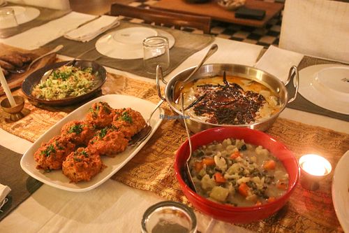 Doi Begoon (eggplant with yoghurt sauce), cabbage patties, Bengali salad and more at Bangu Vegan in Dhaka