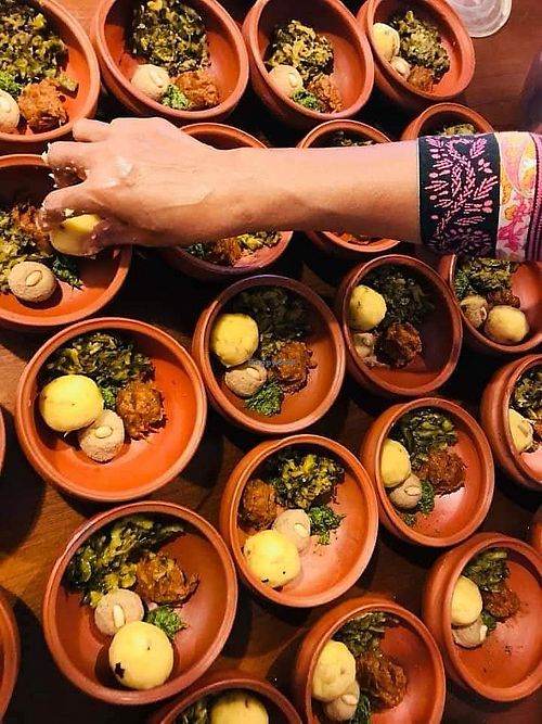 Bhorta - paanta accompaniments at Bangu Vegan in Dhaka