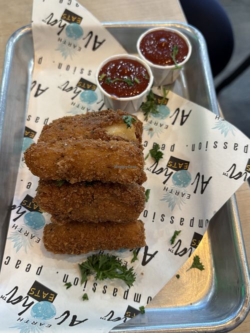 Nozzarella sticks with marinara sauce   at Earth Aloha Eats in Kihei