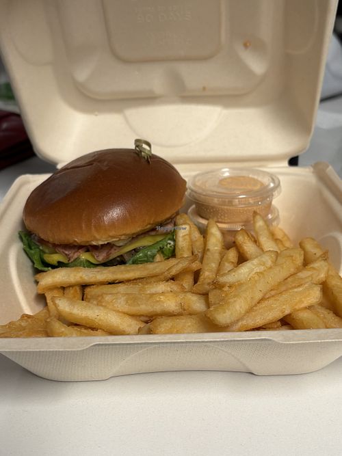 BRB burger with fries   at Earth Aloha Eats in Kihei