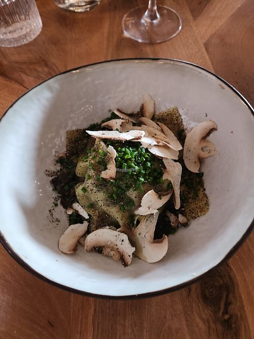 Open mushroom ravioli at Le Panoramic in Tignes