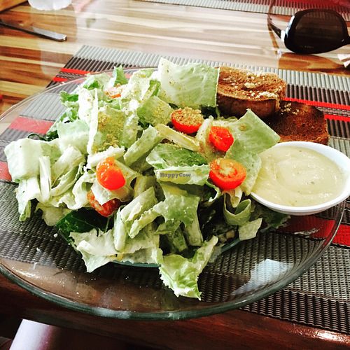 best vegan Caesar salad I've ever had the dressing is to die for! at Vegan Planet in Cancun