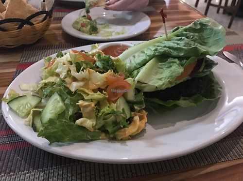 raw vegan hamburger  at Vegan Planet in Cancun