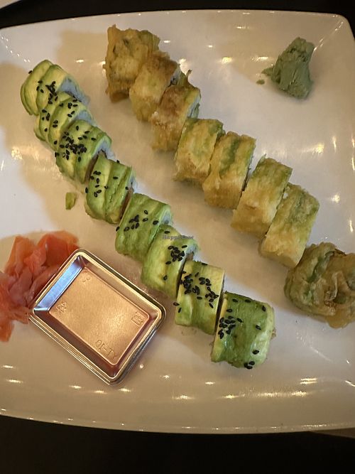 Avocado topped the sweet potato roll, avocado roll was fluffy perfectionn  at Samurai Sombrero in Tucson