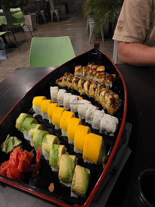 Vegan Sushi Boat ⛵️ We asked for 1 of each vegan roll at Samurai Sombrero in Tucson