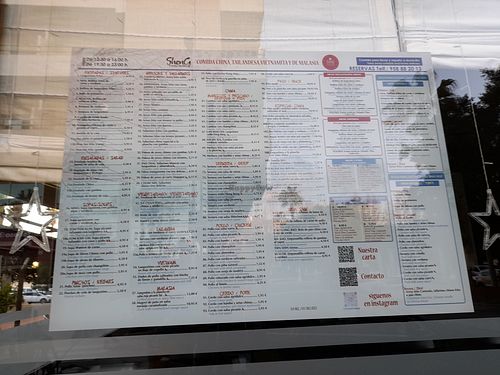 Whole menu, just for reference at Chino Asiatico Sheng in Almunecar