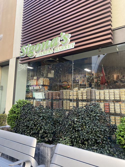 Exterior Signage and So Many Nuts (Would Love No Plastic)  at Sigona's Farmers Market in Palo Alto